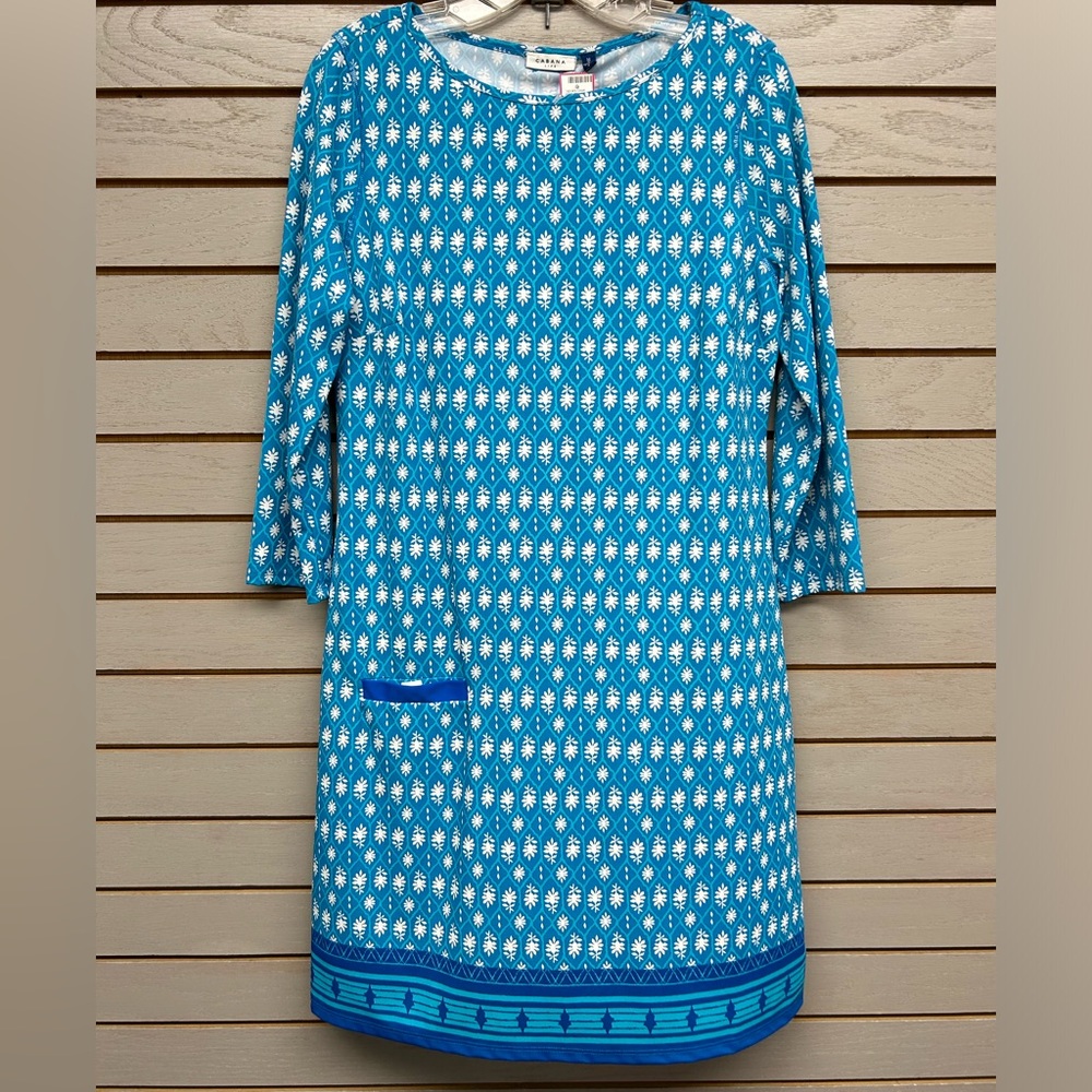 Cabana Life Blue and White Long Sleeve Dress